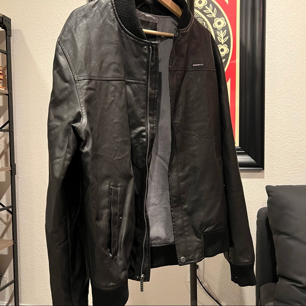 NIXON Black Faux Leather Bomber Jacket